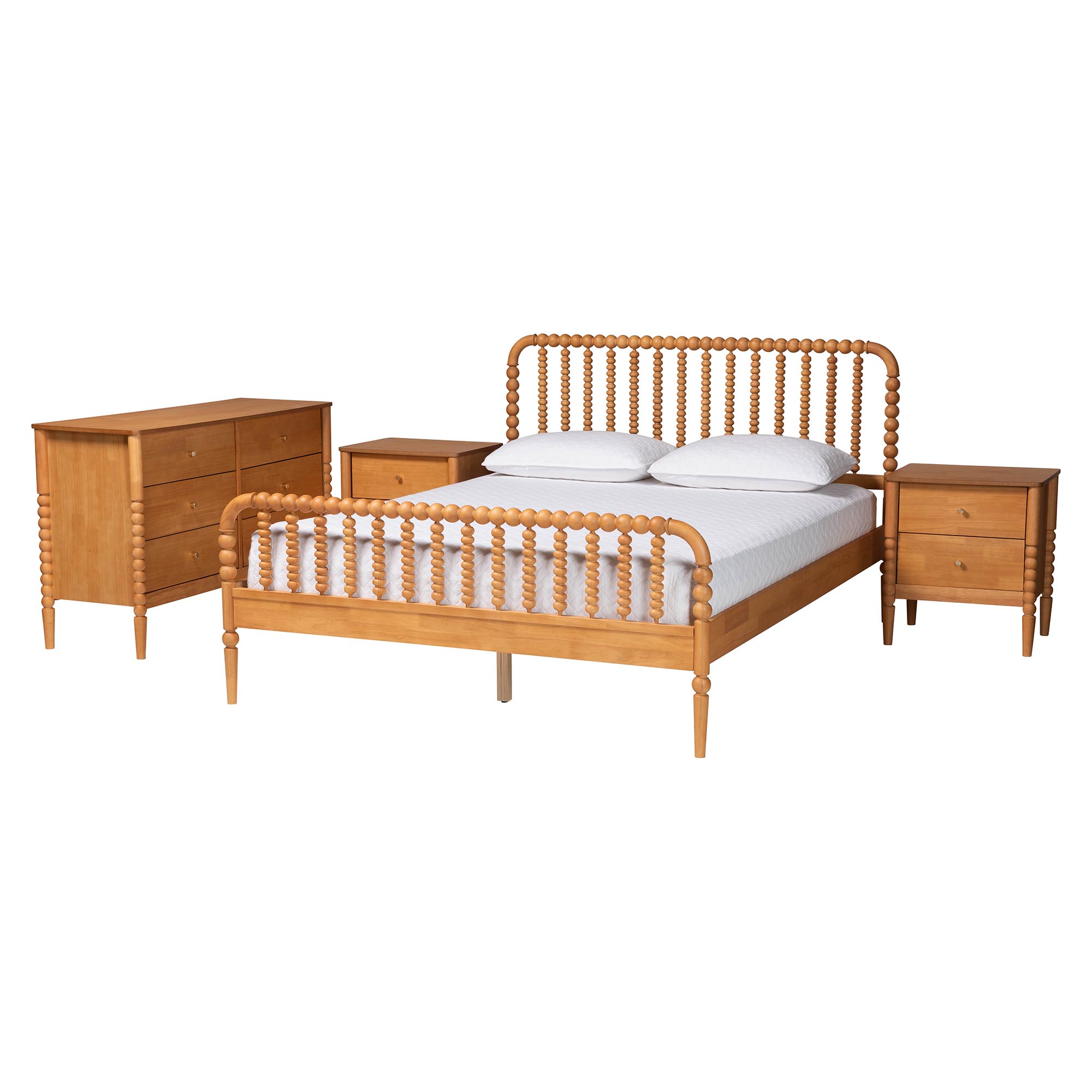 Baxton Studio Lucera 4-Piece Bedroom Set, Oak Brown, King